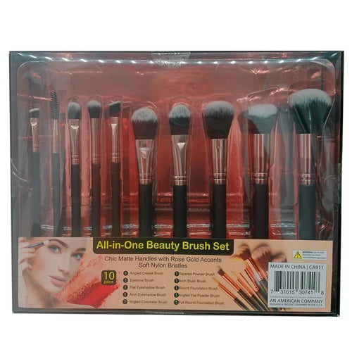 Purely You™ 10-Pack Black Handle and Rose Gold Makeup Applicator Brush Beauty Set