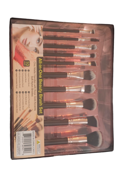 Purely You™ 10-Pack Black Handle and Rose Gold Makeup Applicator Brush Beauty Set